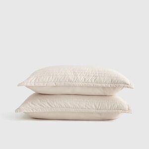 NWOT QUINCE Organic Cotton Stripe Stitch Quilted Sham Set Standard Sand 6132